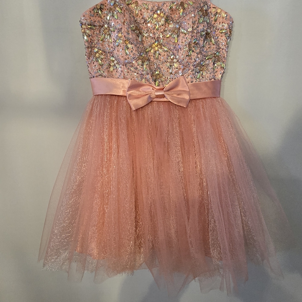 Dave & Johnny Girls Size 7/8 Peach Special Event Beaded Tulle Dress